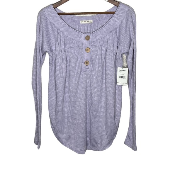 Free People Must Have Henley Top Lilac Waffle Knit - Picture 2 of 9
